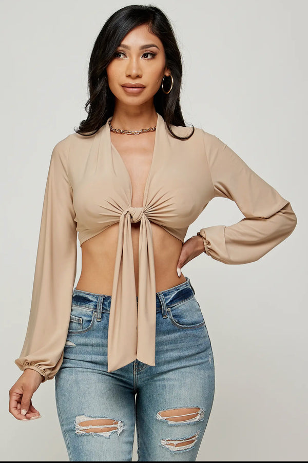 Sandstone Tie-Front Crop Top