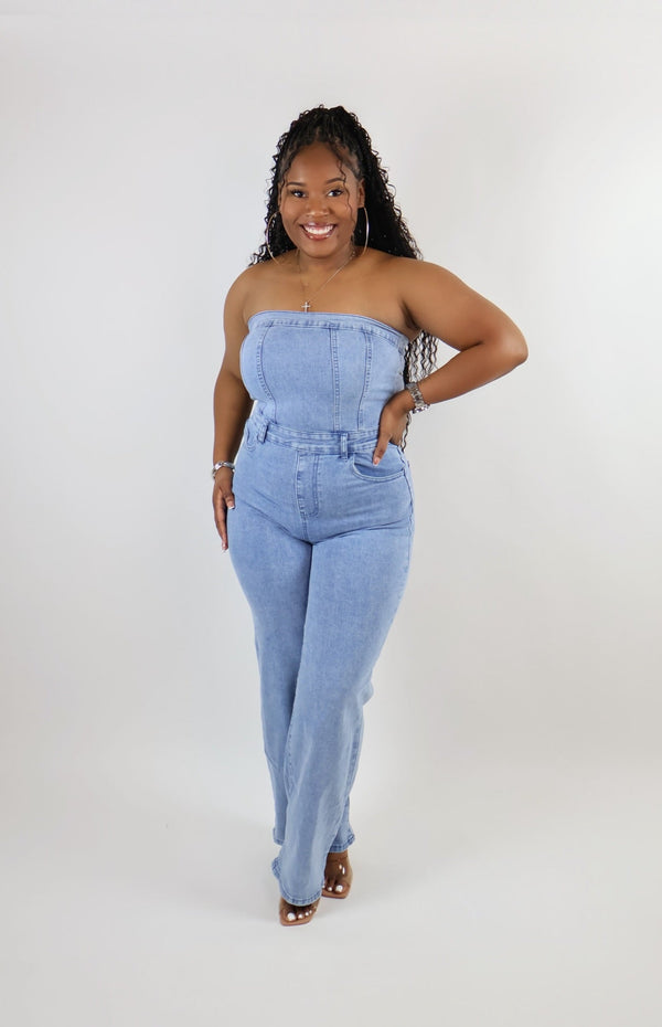 Blue Desire Strapless Jumpsuit