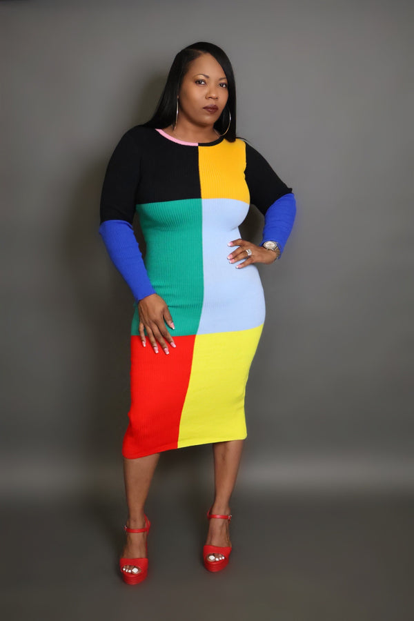 YASMINE COLOR BLOCK MIDI DRESS