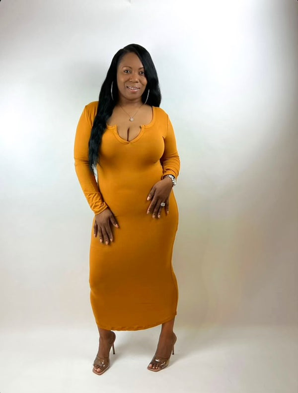 MAKING MY ROUNDS MIDI DRESS - MUSTARD