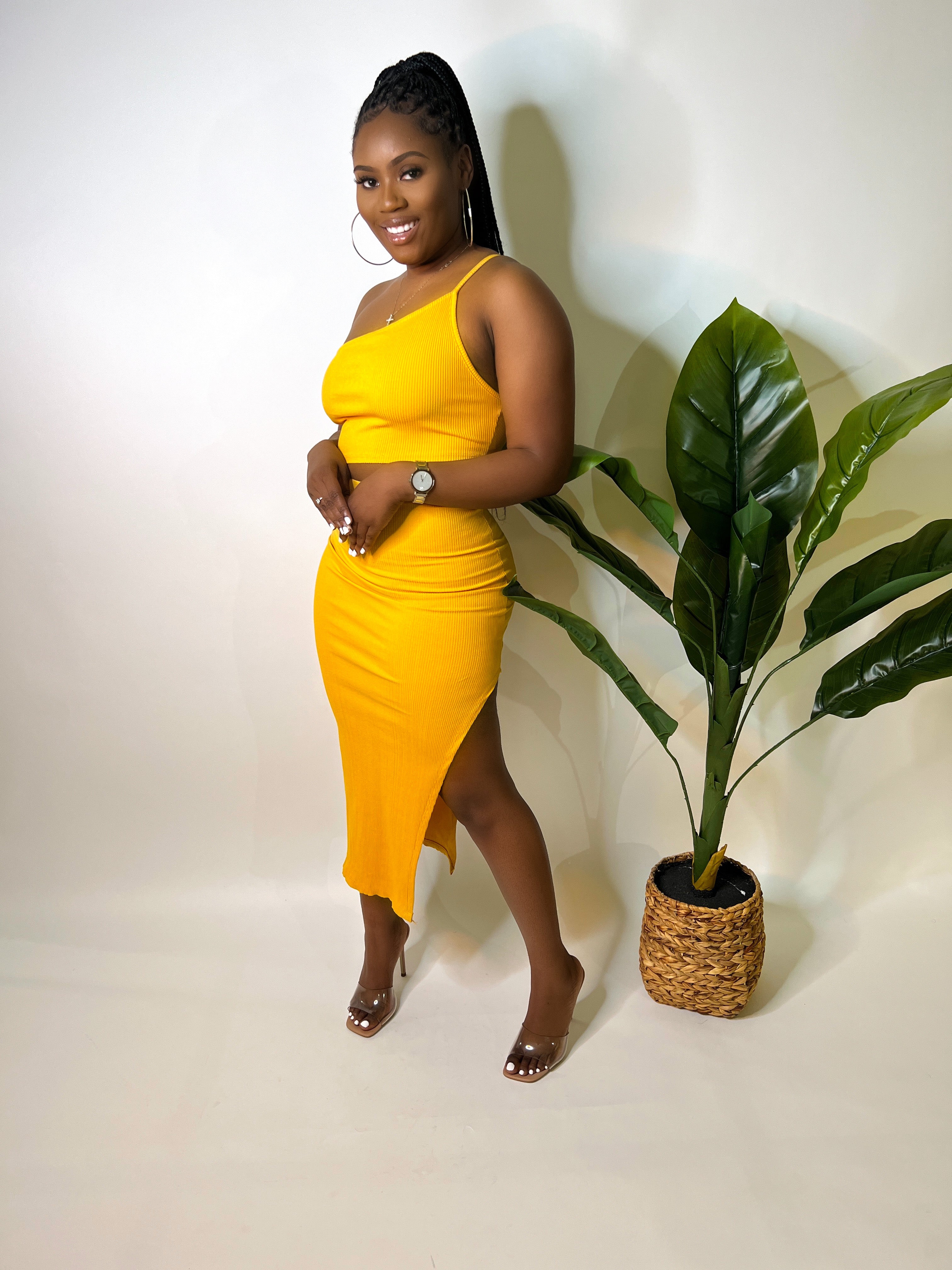 Mustard ribbed midi dress sale