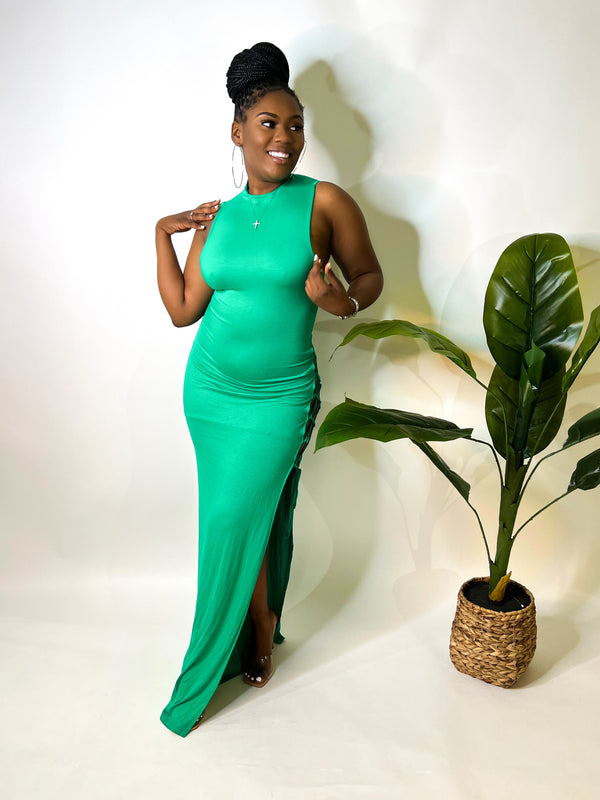 SEEING GREEN LACE-UP MAXI DRESS