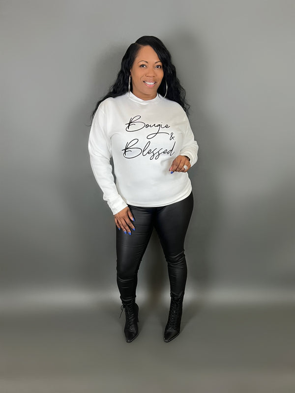 BOUGIE & BLESSED SWEATSHIRT - WHITE