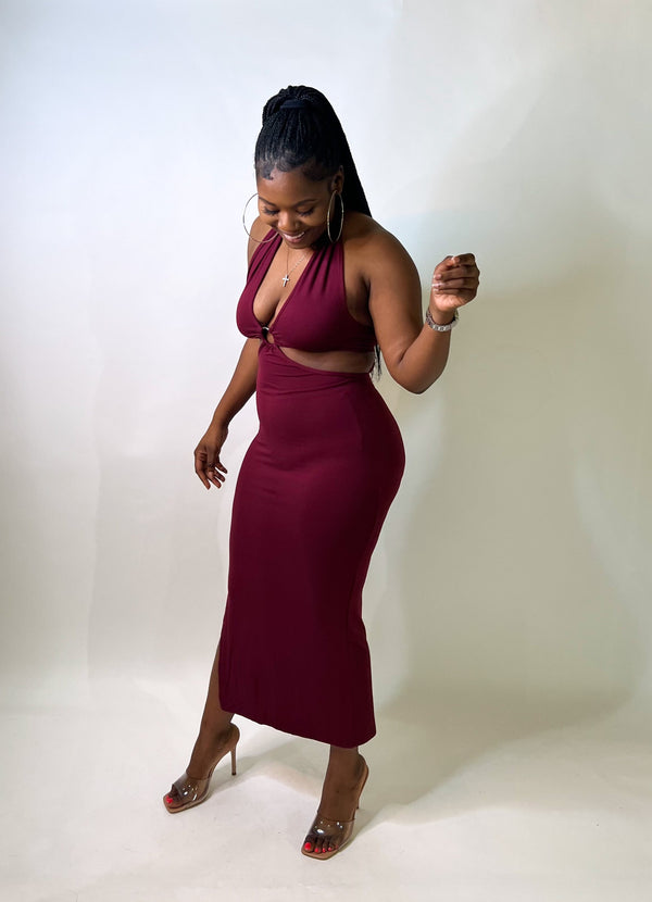 WILD THOUGHTS MIDI DRESS - BURGUNDY