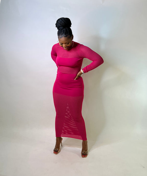 KELLY MESH MAXI DRESS - FUSCHIA